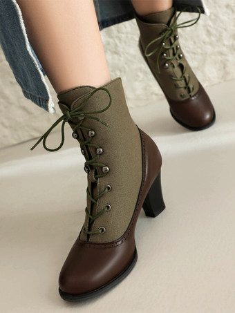 Stivali Lolita classici in stile vintage in pelle sintetica con punta tonda scarpe Lolita rosse