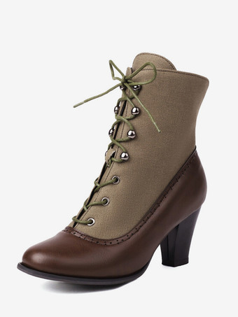 Stivali Lolita classici in stile vintage in pelle sintetica con punta tonda scarpe Lolita rosse