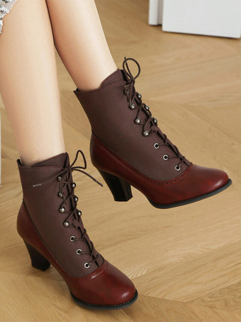 Stivali Lolita classici in stile vintage in pelle sintetica con punta tonda scarpe Lolita rosse