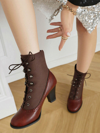 Stivali Lolita classici in stile vintage in pelle sintetica con punta tonda scarpe Lolita rosse