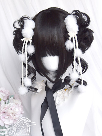 Sweet Lolita Wigs Black Two Buns Black Lolita Accessories
