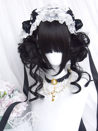 Sweet Lolita Wigs Black Two Buns Black Lolita Accessories
