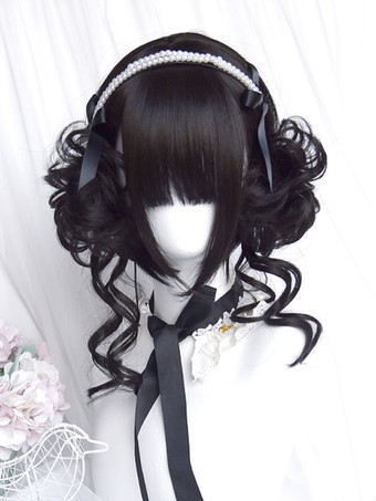 Sweet Lolita Wigs Black Two Buns Black Lolita Accessories