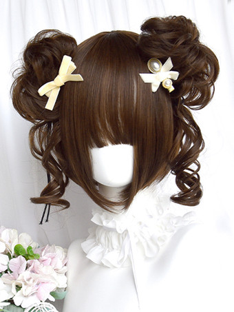 Sweet Lolita Wig Deep Brown Two Buns Lolita Accessories