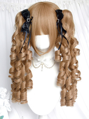 亜麻色スイートロリータウィッグ ローマンカール ゴールデンロリータアクセサリー