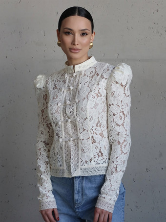 マンダリンカラーのレーストップス（中国風フロッグボタン付き、女性用）2026年