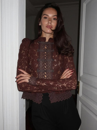 マンダリンカラーのレーストップス（中国風フロッグボタン付き、女性用）2026年