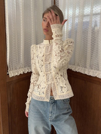 マンダリンカラーのレーストップス（中国風フロッグボタン付き、女性用）2026年