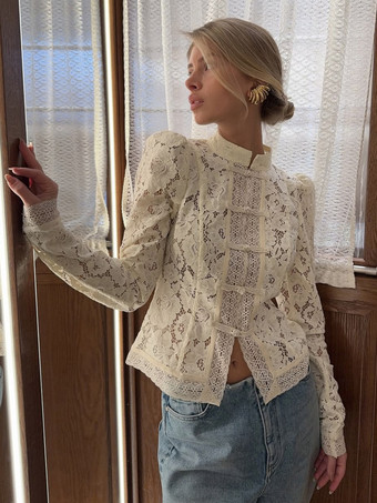 アプリコットマンダリンカラーのレーストップス（中国風フロッグボタン付き、女性用）2026年