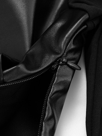 ボートネックとフレアスリーブのブラックフェイクレザーパネルトップス（レディース 2025）