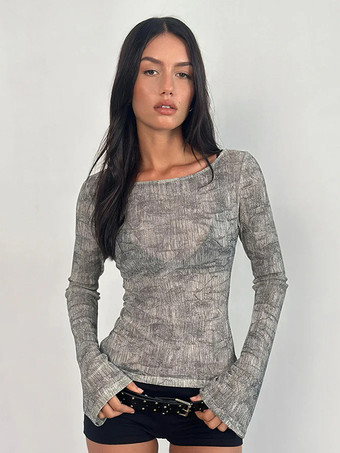 Y2K シアー アニマルプリント トップス（フレアスリーブ、レディース 2025 年）