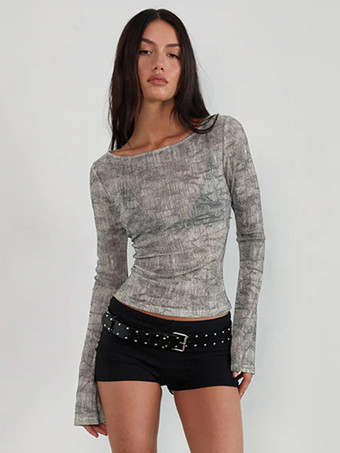 Y2K シアー アニマルプリント トップス（フレアスリーブ、レディース 2025 年）