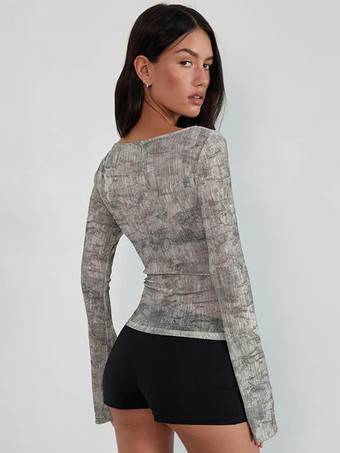 Y2K シアー アニマルプリント トップス（フレアスリーブ、レディース 2025 年）