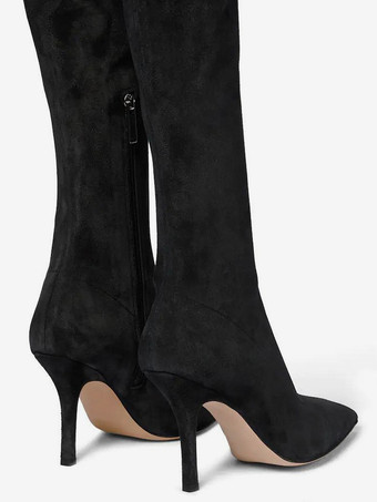 スエードサイハイブーツ ハイヒール ポインテッドトゥ オーバーニーブーツ