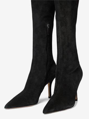 スエードサイハイブーツ ハイヒール ポインテッドトゥ オーバーニーブーツ