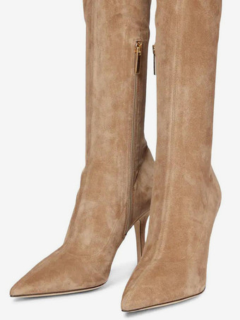 スエードサイハイブーツ ハイヒール ポインテッドトゥ オーバーニーブーツ