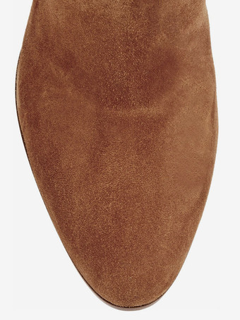 スエードのオーバーニーブーツ、ラウンドトゥ、チャンキーヒール、サイハイブーツ