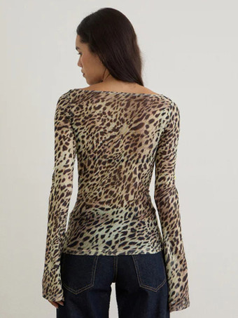 Y2K シアー アニマルプリント トップス（フレアスリーブ、レディース 2025 年）