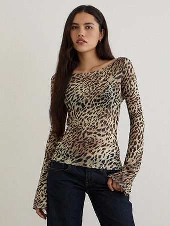 Y2K シアー アニマルプリント トップス（フレアスリーブ、レディース 2025 年）