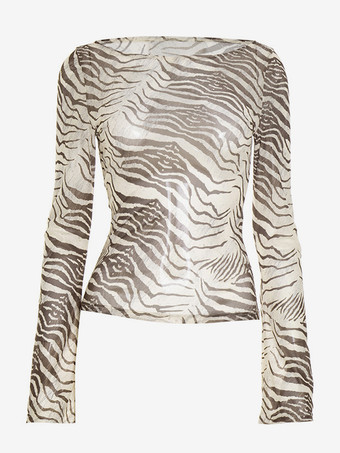 Y2K シアー アニマルプリント トップス（フレアスリーブ、レディース 2025 年）