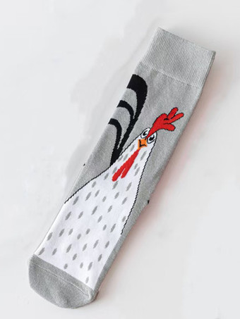 グレイユニセックス おもしろ鶏の足跡 ロングソックス かわいい動物プリント ノベルティソックス