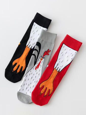 ユニセックス おもしろ鶏の足跡 ロングソックス かわいい動物プリント ノベルティソックス