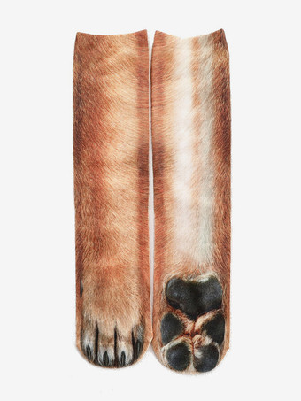 オレンジ ユニセックス おもしろ 3Dプリント アニマルソックス 膝上ヨガソックス