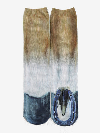 オレンジユニセックス おもしろ 3Dプリント アニマルソックス 膝上ヨガソックス