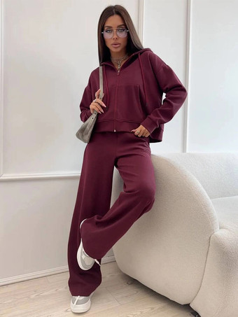 オーバーサイズ クロップド ジップパーカーとワイドレッグ トラックスーツ セット（レディース 2026）