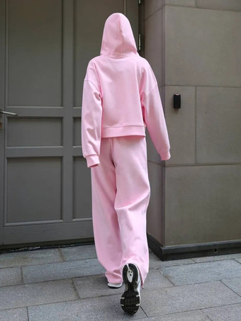 オーバーサイズ クロップド ジップパーカーとワイドレッグ トラックスーツ セット（レディース 2026）