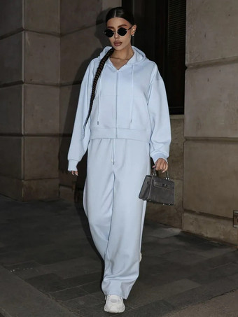 ライトスカイブルーオーバーサイズ クロップド ジップパーカーとワイドレッグ トラックスーツ セット（レディース 2026）