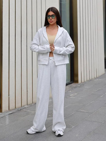 オーバーサイズ クロップド ジップパーカーとワイドレッグ トラックスーツ セット（レディース 2026）