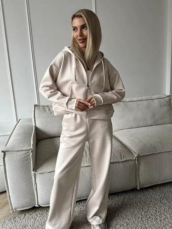 アプリコットオーバーサイズ クロップド ジップパーカーとワイドレッグ トラックスーツ セット（レディース 2026）