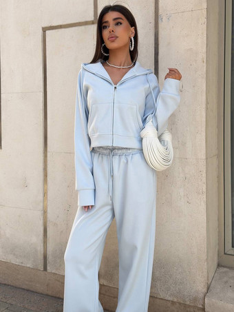 ライトスカイブルーY2K クロップド ジップ パーカー＆ジョガーパンツ レジャー トラックスーツ セット レディース 2025