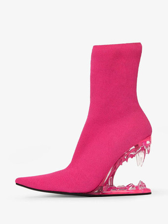 ローズレッドレディース アンクルブーツ ポインテッドトゥ デザインヒール 伸縮性のあるブーティ