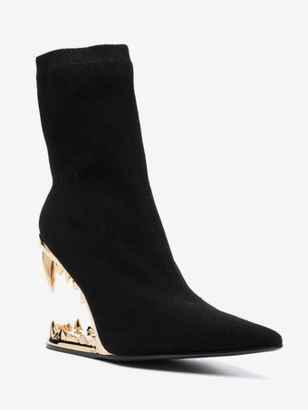 レディース アンクルブーツ ポインテッドトゥ デザインヒール 伸縮性のあるブーティ