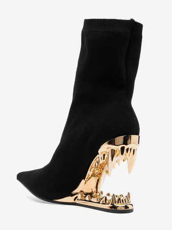 レディース アンクルブーツ ポインテッドトゥ デザインヒール 伸縮性のあるブーティ