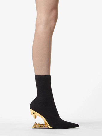 レディース アンクルブーツ ポインテッドトゥ デザインヒール 伸縮性のあるブーティ