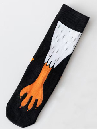 ブラック ユニセックス おもしろ鶏の足跡 ロングソックス かわいい動物プリント ノベルティソックス