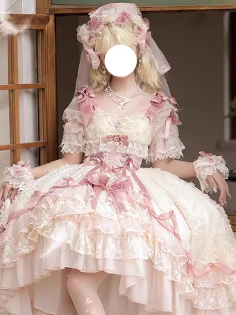 スイートバレエ姫ウェディングロリータドレス リボンフリル ピンク