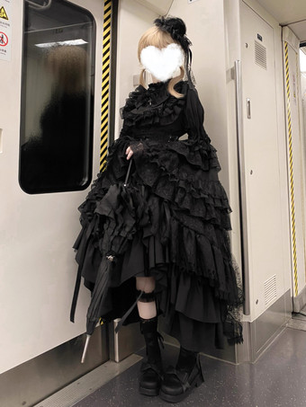 ゴシックロリータスカート フリル ブラック ホワイト スカート カマーバンド付き