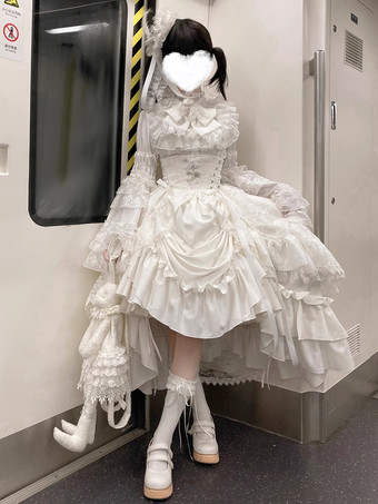 ホワイト ゴシックロリータスカート フリル ブラック ホワイト スカート カマーバンド付き