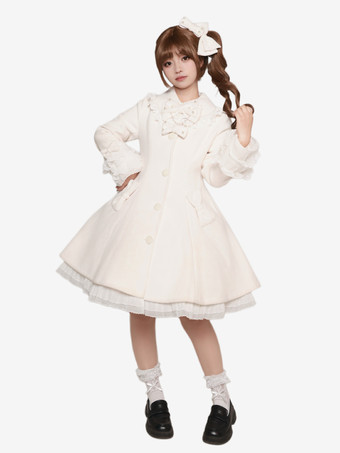 スイートロリータコート ブラック リボン オーバーコート 長袖 秋冬 ロリータコート ケープ付き