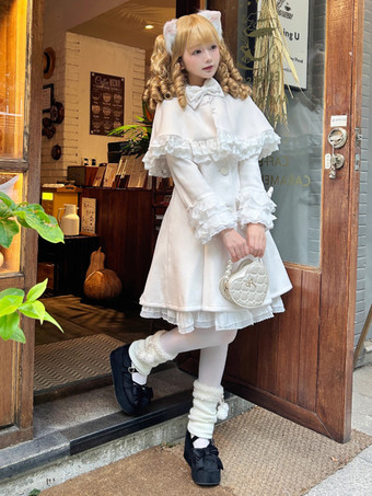 スイートロリータコート ブラック リボン オーバーコート 長袖 秋冬 ロリータコート ケープ付き