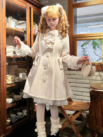 スイートロリータコート ブラック リボン オーバーコート 長袖 秋冬 ロリータコート ケープ付き