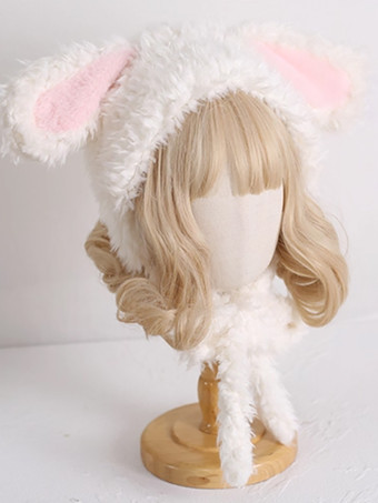Gorro Lolita Dulce Orejas de Conejo Rosadas Accesorios Cálidos de Felpa