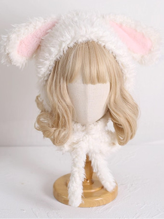 Gorro Lolita Dulce Orejas de Conejo Rosadas Accesorios Cálidos de Felpa