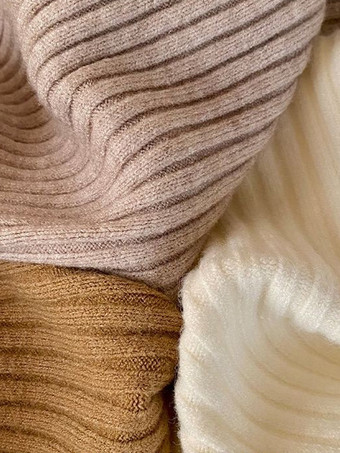 カジュアル ハイカラー エクリュ ホワイト 長袖 ロースリット ボタン トップス ニットトップス レディース ファッション