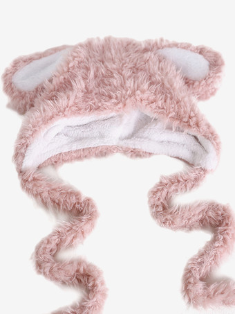 Gorro Lolita Dulce Orejas de Conejo Rosadas Accesorios Cálidos de Felpa