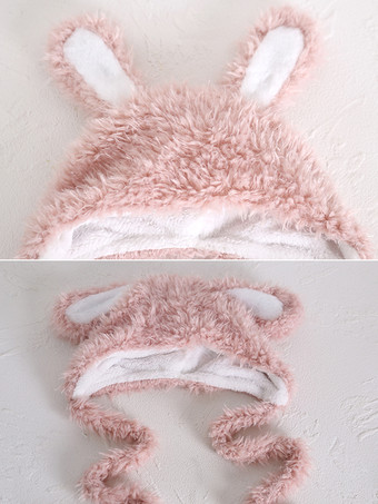 Gorro Lolita Dulce Orejas de Conejo Rosadas Accesorios Cálidos de Felpa